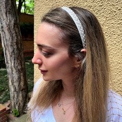 Slim Pearltia İncili Beyaz Saten Taç