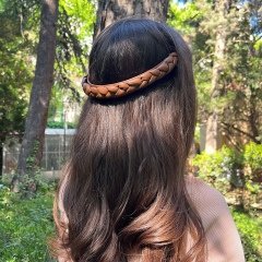 Braidtia Kahverengi Deri Örgülü Taç